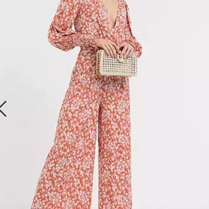 ASOS Wrap Shirred Sleeve Jumpsuit Vintage Floral Print